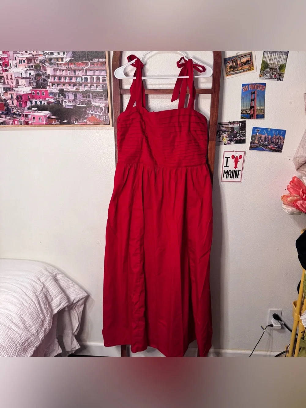 Abercrombie & Fitch Red Emerson Tie Strap Maxi Dress